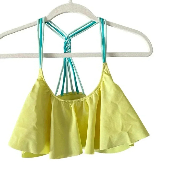 PINK Victoria's Secret Stretch Halter Ruffle Bikini Top Swimsuit Yellow Medium - Picture 1 of 7